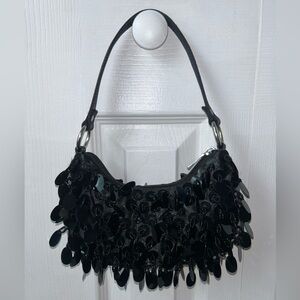NWOT Gorgeous Vintage Satin Black Sequin Evening Mini Handbag
